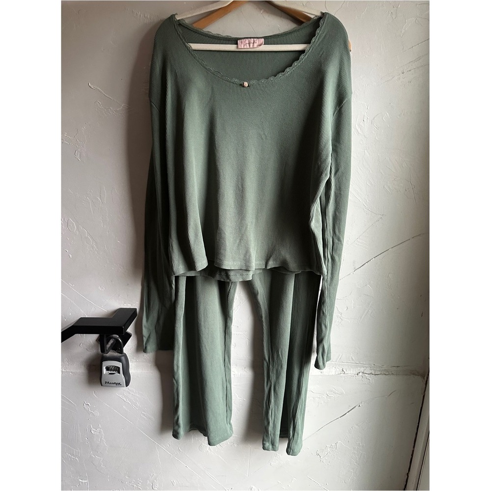 Papinelle Organic Cotton Waffle Knit Pajama Set Sage Green XXL Loungewear
